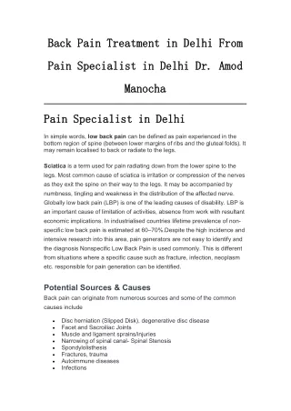 Back Pain Treatment in Delhi  by Dr. Amod Manocha