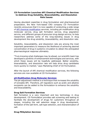 cd formulation launches api chemical modification