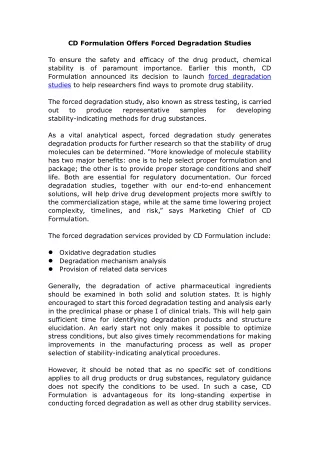 cd formulation offers forced degradation studies