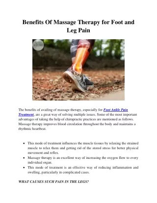 Benefits Of Massage Therapy for Foot and Leg Pain