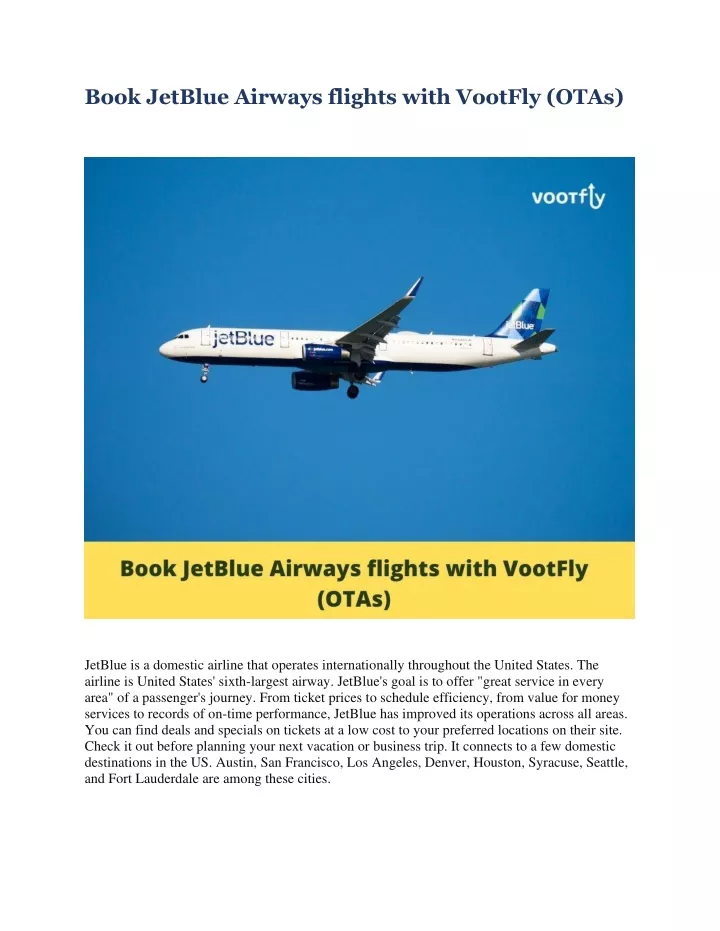 book jetblue airways flights with vootfly otas