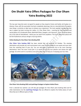 Om Shubh Yatra Offers Packages for Char Dham Yatra Booking 2022