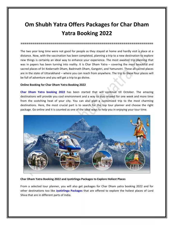 om shubh yatra offers packages for char dham
