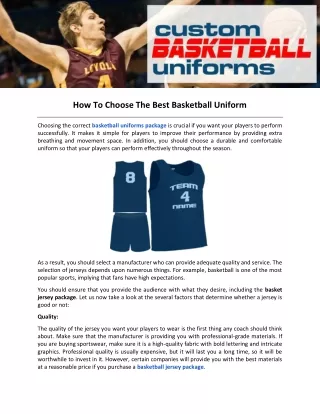 How To Choose The Best Basketball Uniform