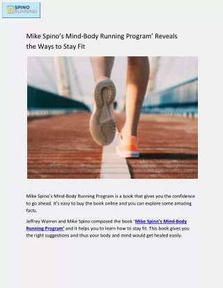 Mike Spino’s Mind-Body Running Program’ Reveals the Ways to Stay Fit