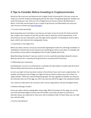 5 tips to consider before investing