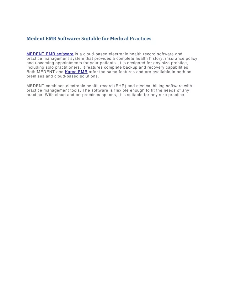 medent emr software suitable for medical practices