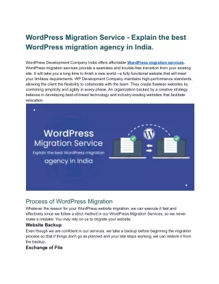 WordPress Migration Service - Explain the best WordPress migration agency in India..docx