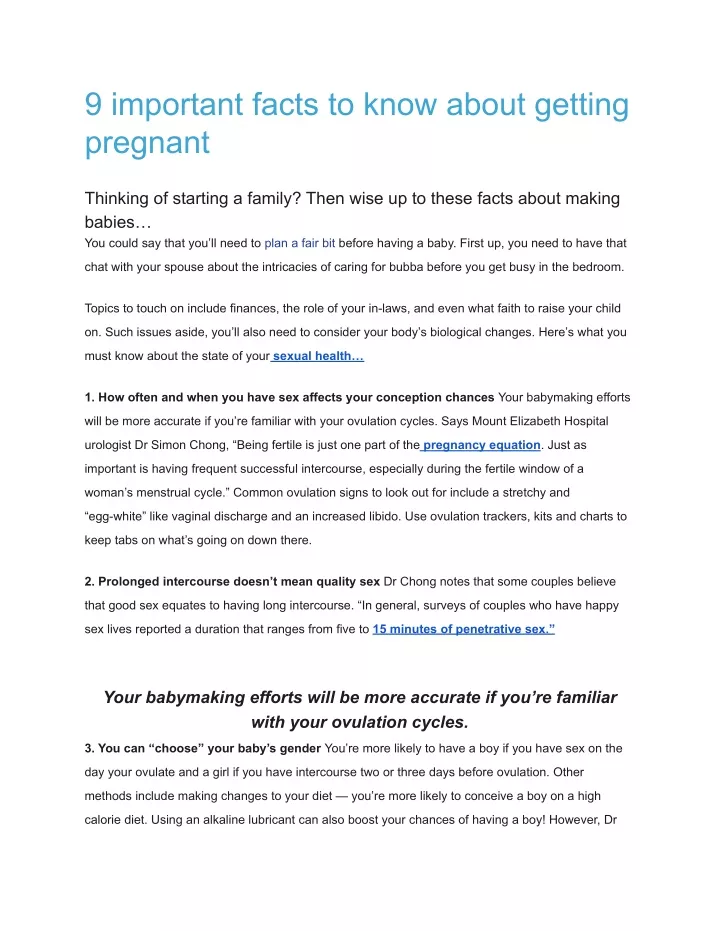 9 important facts to know about getting pregnant