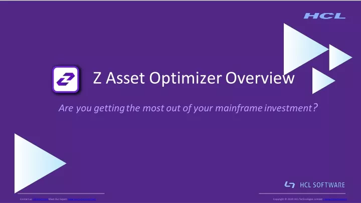 z asset optimizeroverview