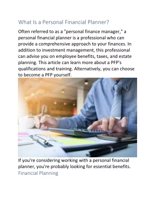 What Is a Personal Financial Planner