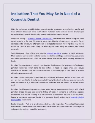 Indications That You May Be in Need of a Cosmetic Dentist