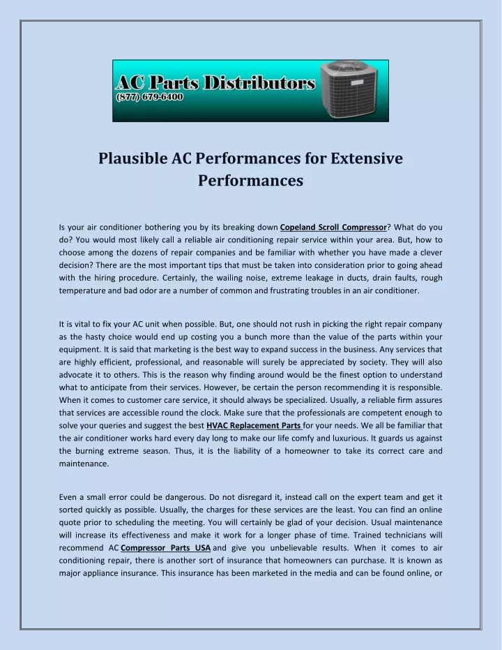 plausible ac performances for extensive