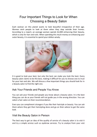 Four Important Things to Look for When Choosing a Beauty Salon