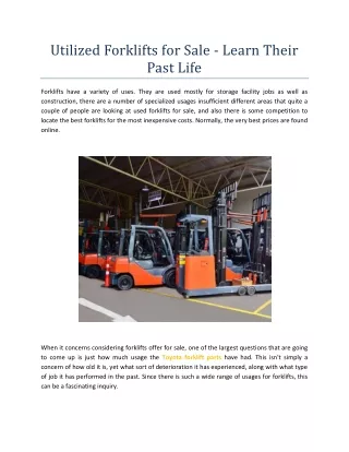 Utilized Forklifts For Sale - Learn Their Past Life