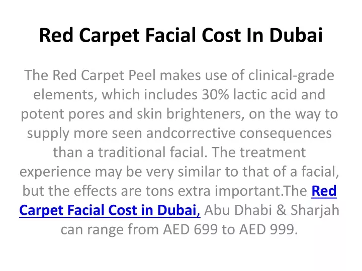 red carpet facial cost in dubai