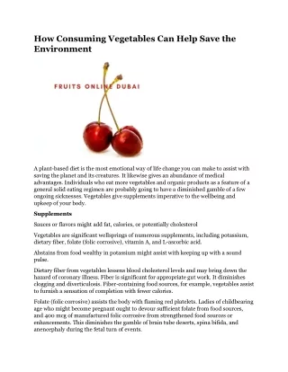 how consuming vegetables can help save