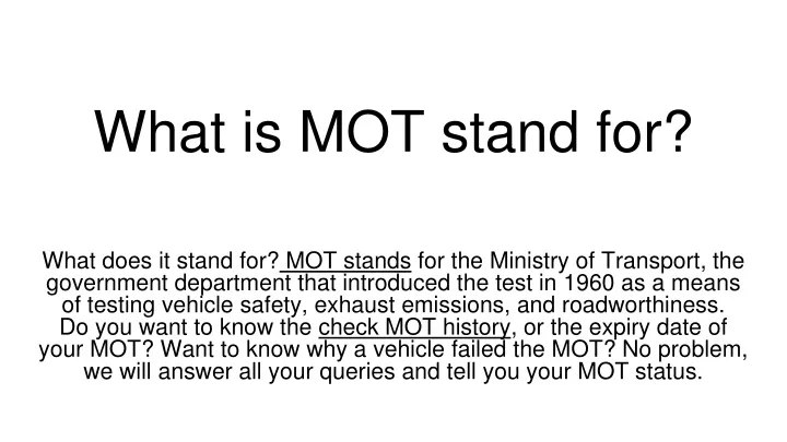 what is mot stand for