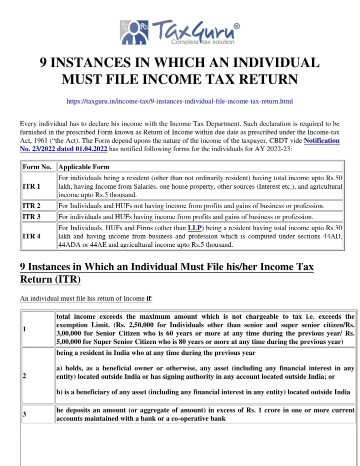 9 instances in which an individual must file