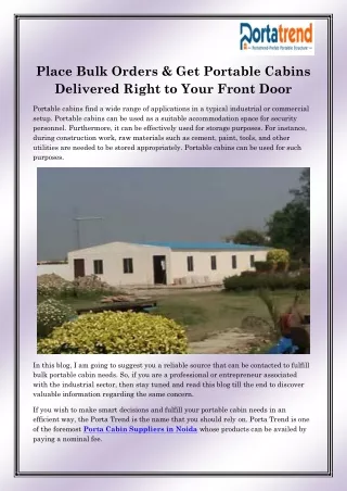Porta Cabin Suppliers in Noida