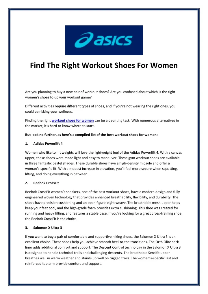 find the right workout shoes for women