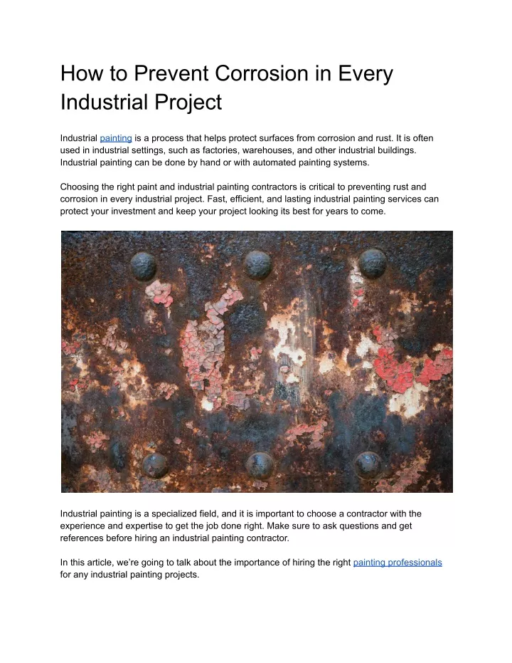 how to prevent corrosion in every industrial