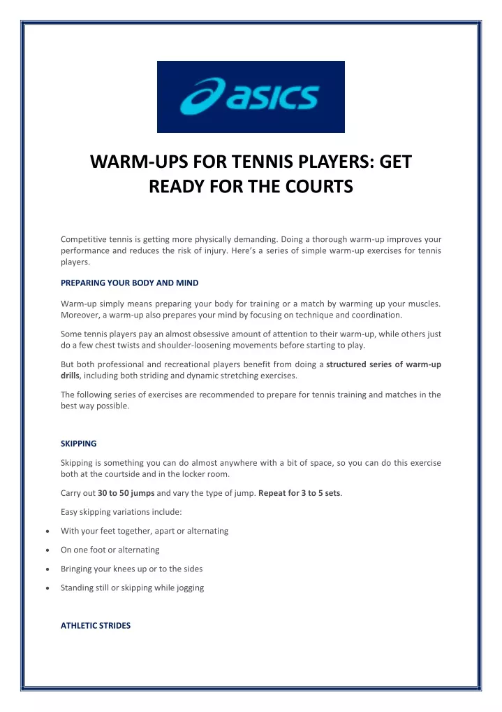 warm ups for tennis players get ready
