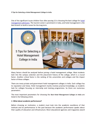 5 Tips for Selecting a Hotel Management College in india