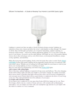 Efficient Yet Aesthetic – A Guide to Revamp Your Home’s Look With Syska Lights
