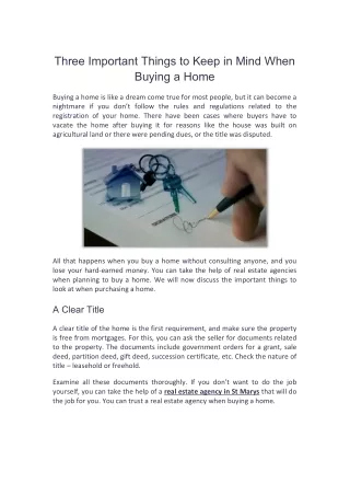Three Important Things to Keep in Mind When Buying a Home