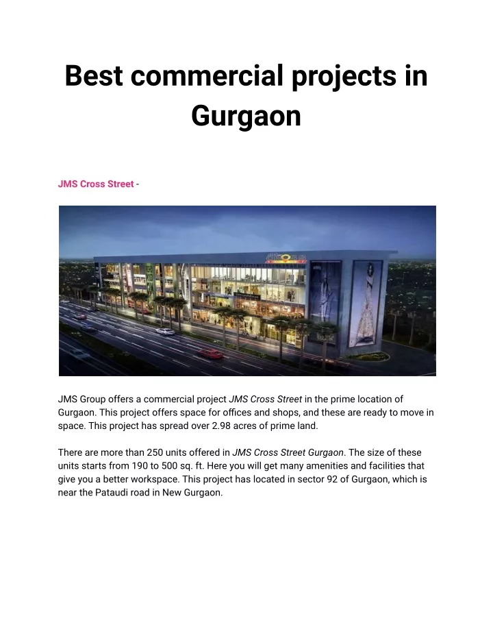 best commercial projects in gurgaon
