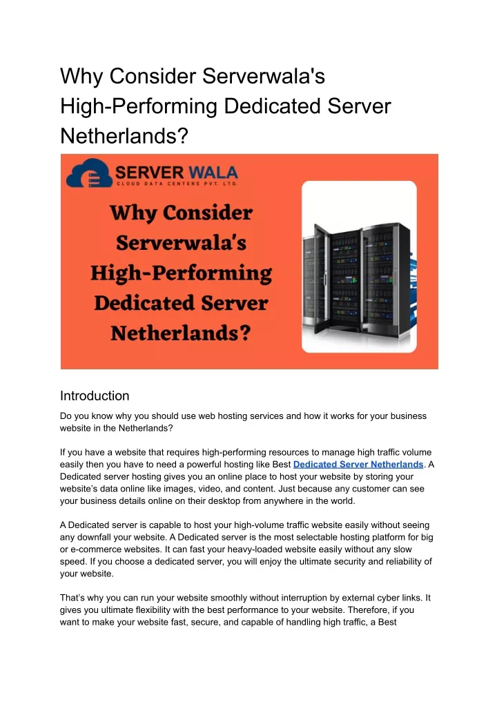 why consider serverwala s high performing