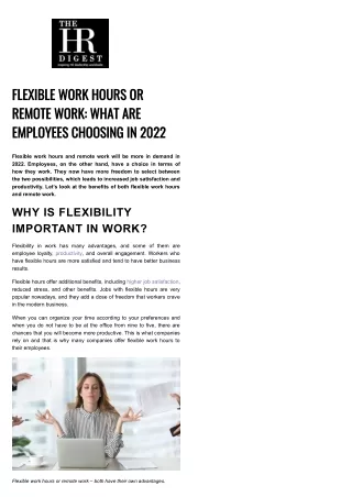 Flexible Work Hours or Remote Work – The HR Digest