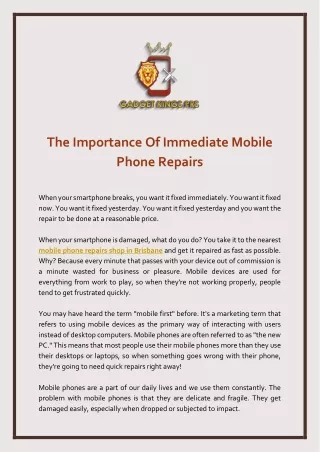 The Importance Of Immediate Mobile Phone Repairs
