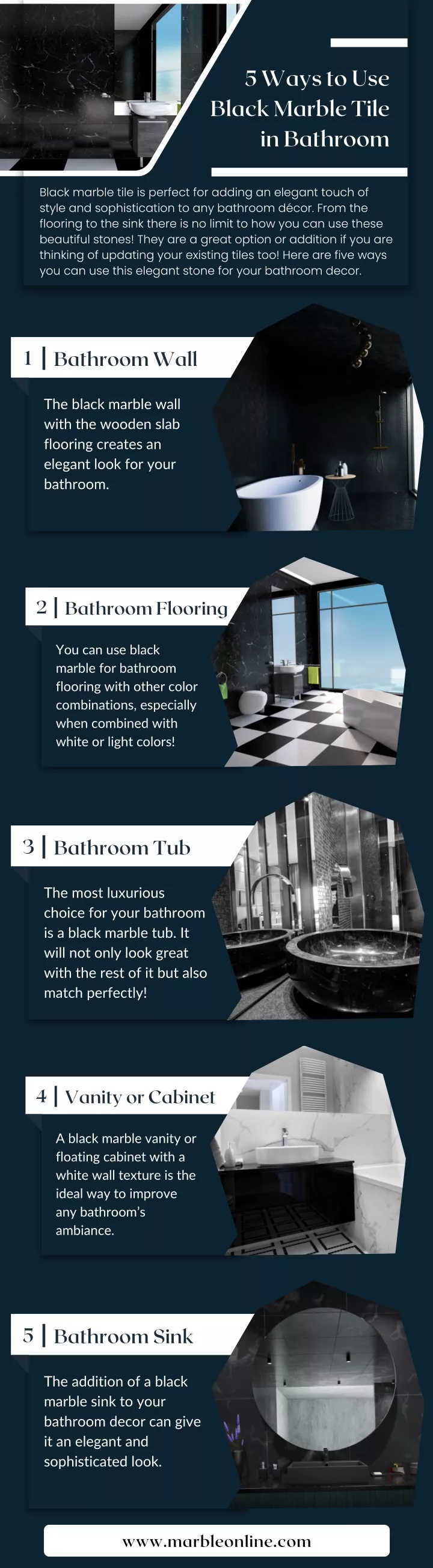 5 ways to use black marble tile in bathroom