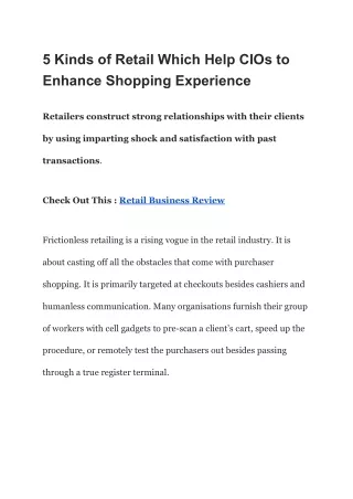 5 Kinds of Retail Which Help CIOs to Enhance Shopping Experience