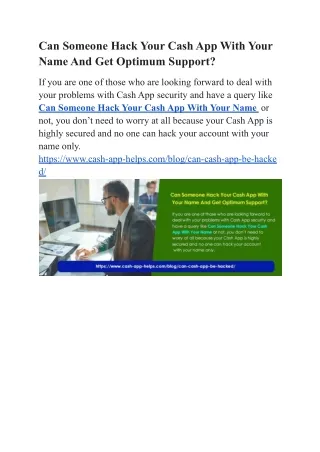 Can Someone Hack Your Cash App With Your Name And Get Optimum Support?