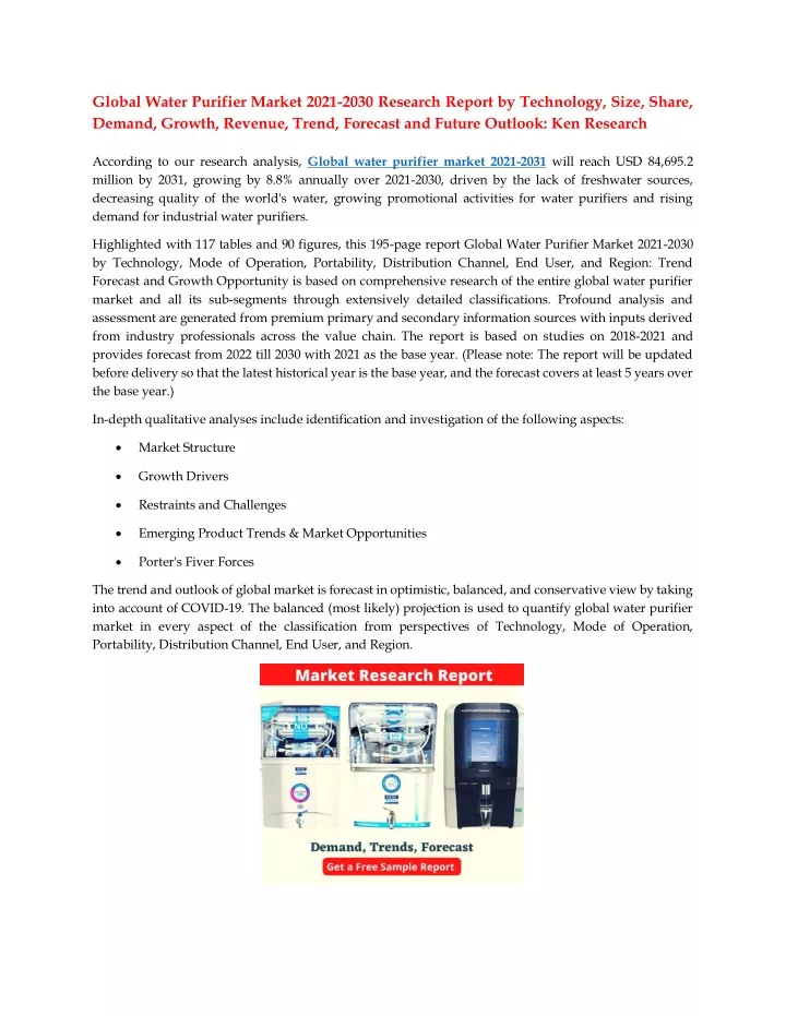 global water purifier market 2021 2030 research