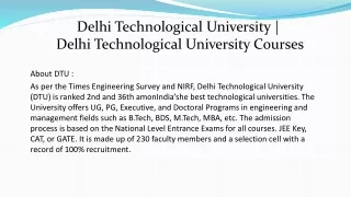 Delhi Technological University | Delhi Technological University Courses