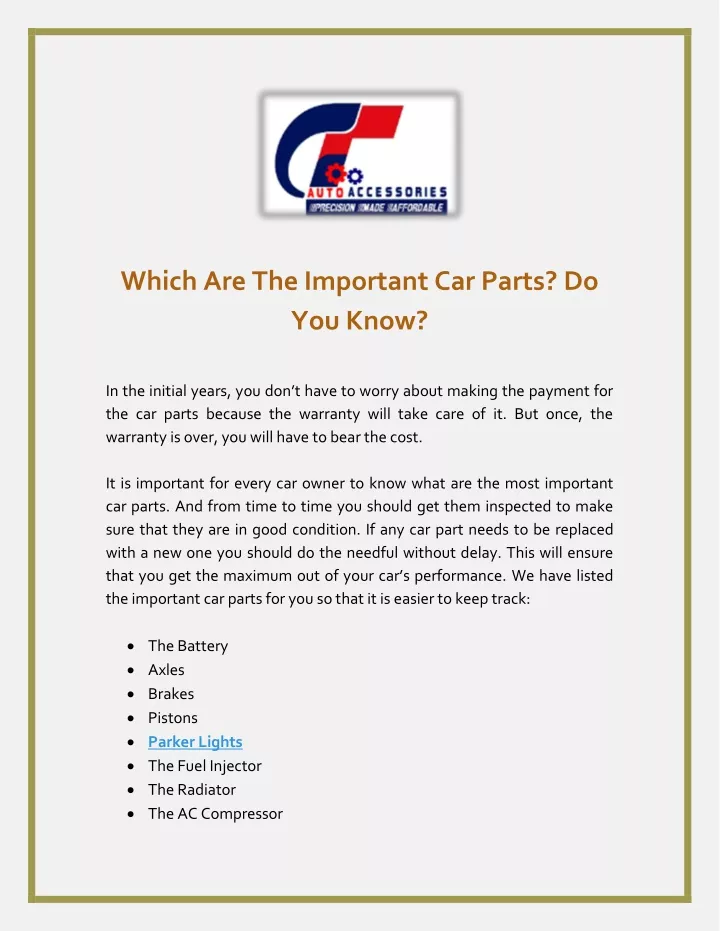 which are the important car parts do you know