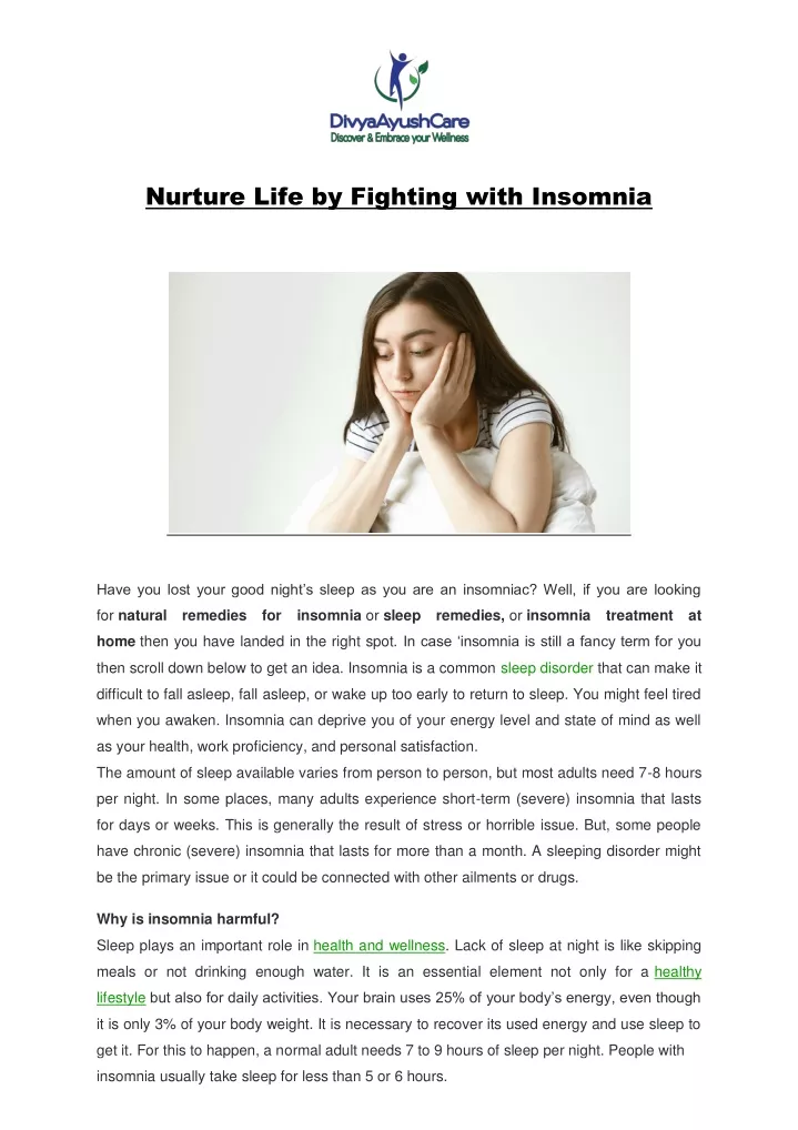 nurture life by fighting with insomnia