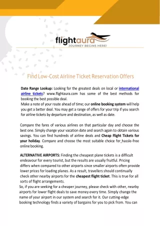 find low cost airline ticket reservation offers