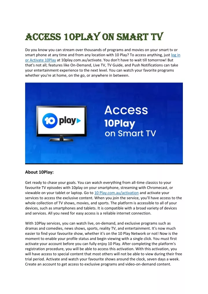 access 10play on smart tv access 10play on smart