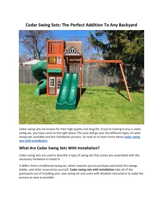 Cedar Swing Sets_ The Perfect Addition To Any Backyard - Playtime Builders