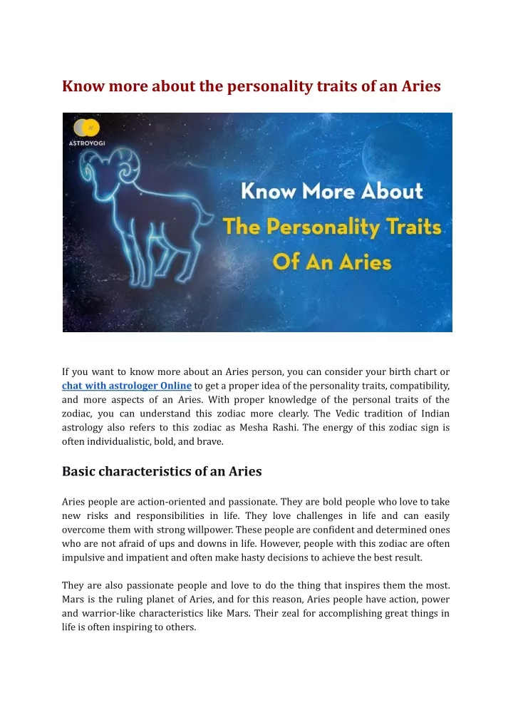 know more about the personality traits of an aries