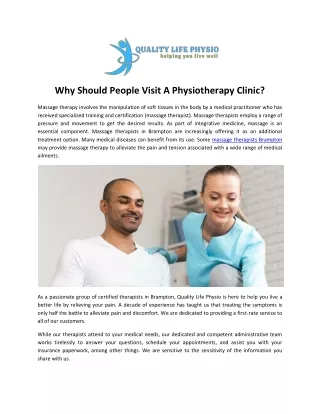 Why Should People Visit A Physiotherapy Clinic