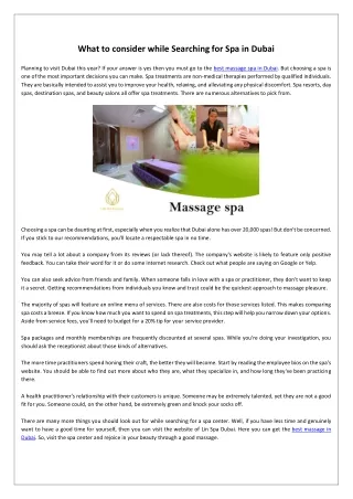 What to consider while Searching for Spa in Dubai