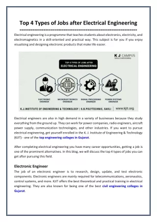 top 4 types of jobs after electrical engineering