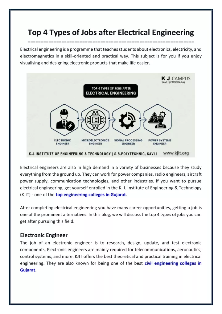 top 4 types of jobs after electrical engineering