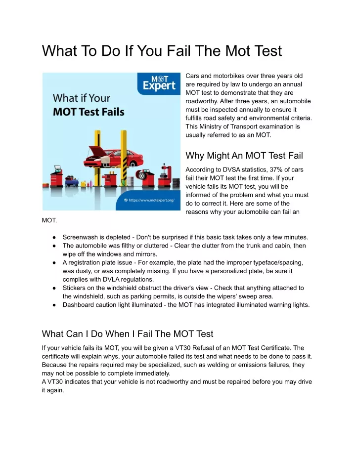 what to do if you fail the mot test